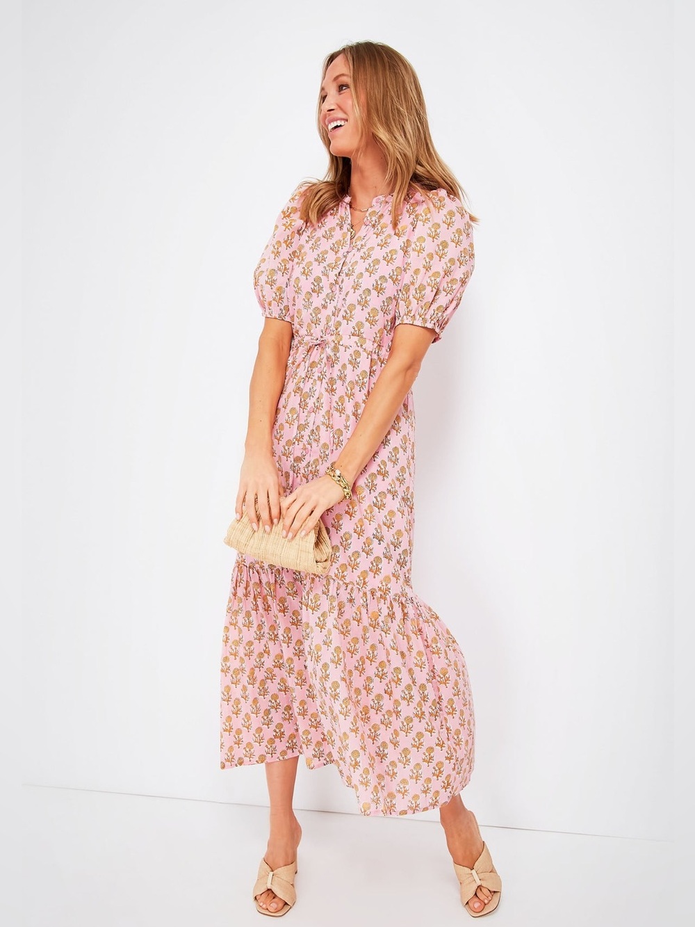 Emerson Fry India Collection x Tuckernuck Lucy Dress Pink Orange Marigolds sz M
